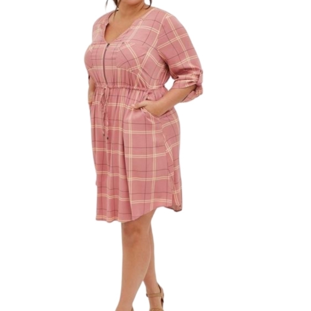 TORRID Mini Challis Zip-Front Shirt Dress NWT pink